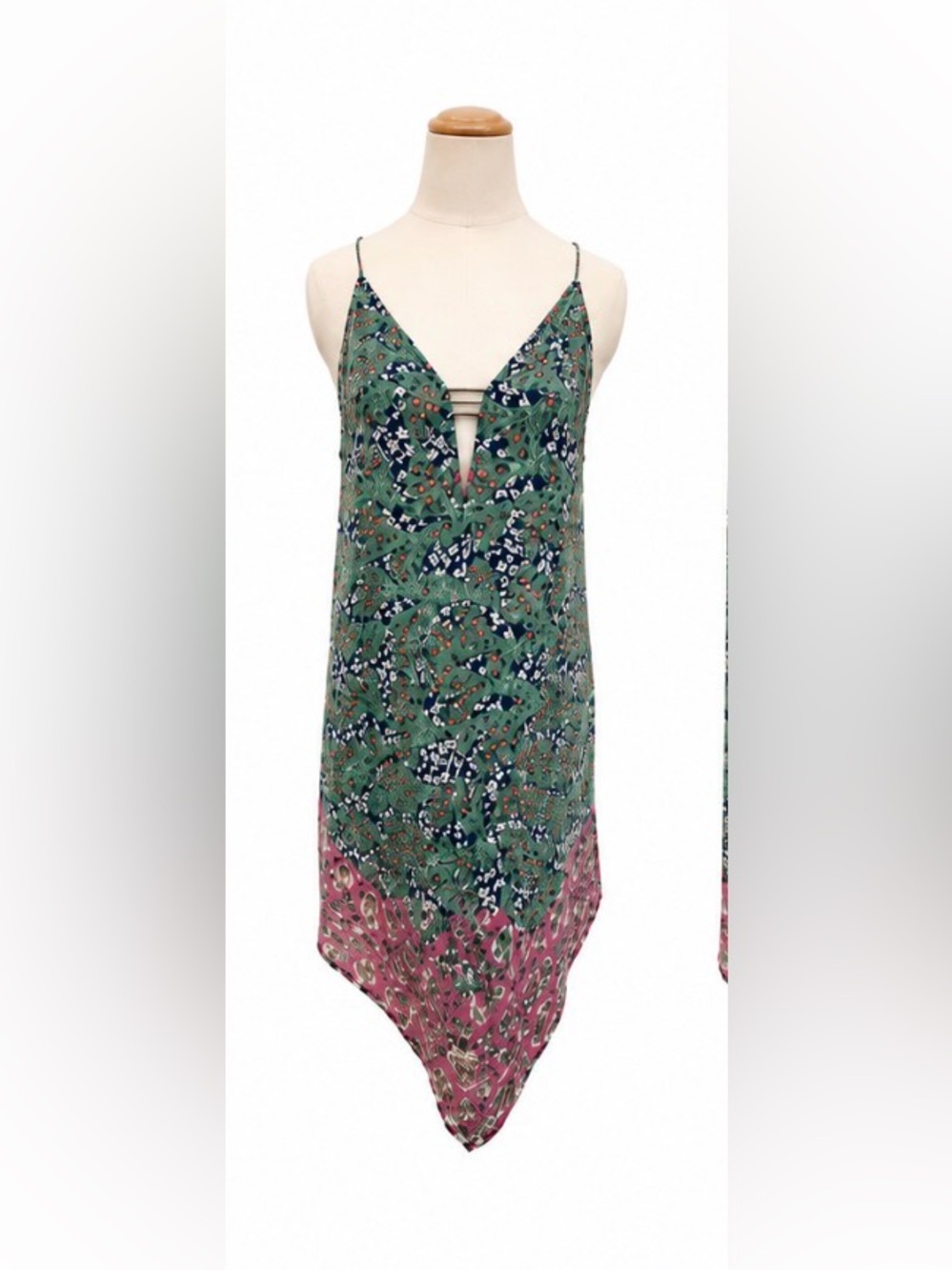 Aakaa Floral Rayon Handkerchief Hem Mini Dress Boho Sleeveless Size M